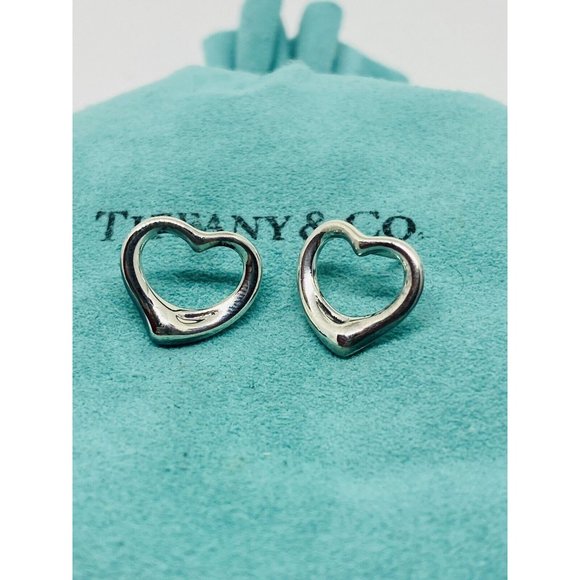 Rare LARGE Tiffany & Co. Peretti Sterling Silver Open Heart Stud Earrings 17MM